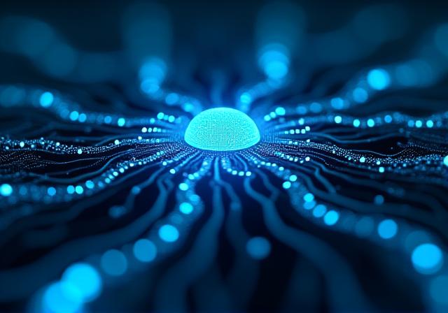 Abstract neural network visualizing bespoke AI architecture