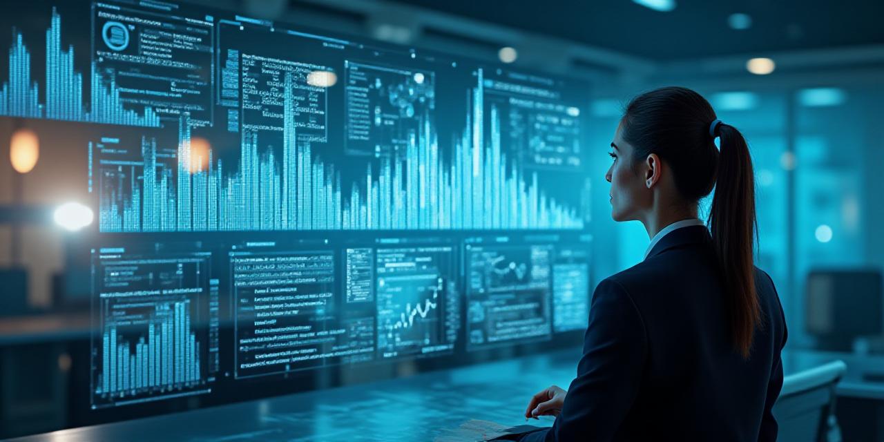 Concept of augmented reality data visualization overlays in a modern workspace